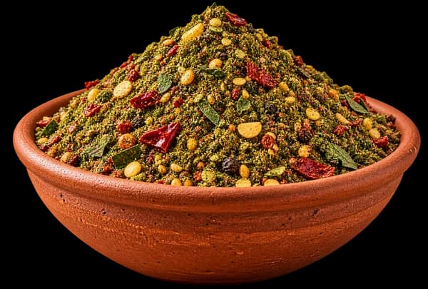 A clay bowl of pudina masala